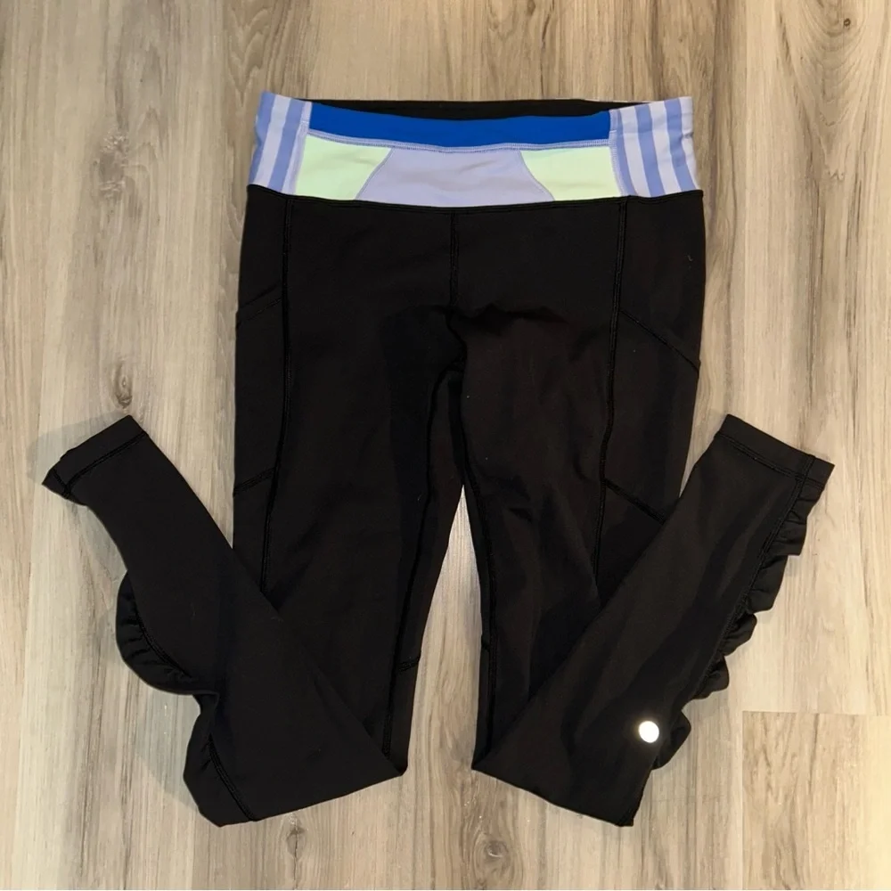 lululemon athletica Black Leggings with Pastel Striped Waistband